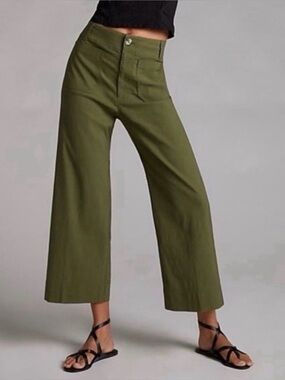 Anthropologie Maeve The Colette Olive Green High-Rise Wide-Leg Crop Pants EUC